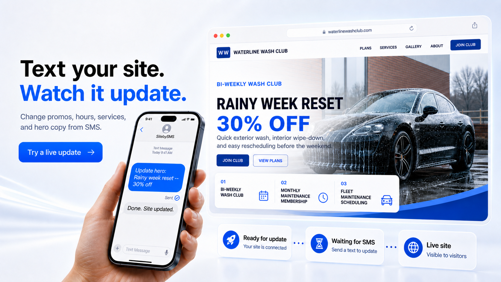 SiteBySMS homepage after text update