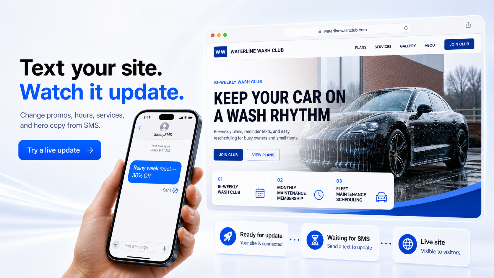 SiteBySMS homepage before text update
